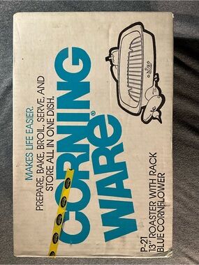 VINTAGE NIB Corning Ware Blue Cornflower P-21 Roaster Pan with Metal Rack